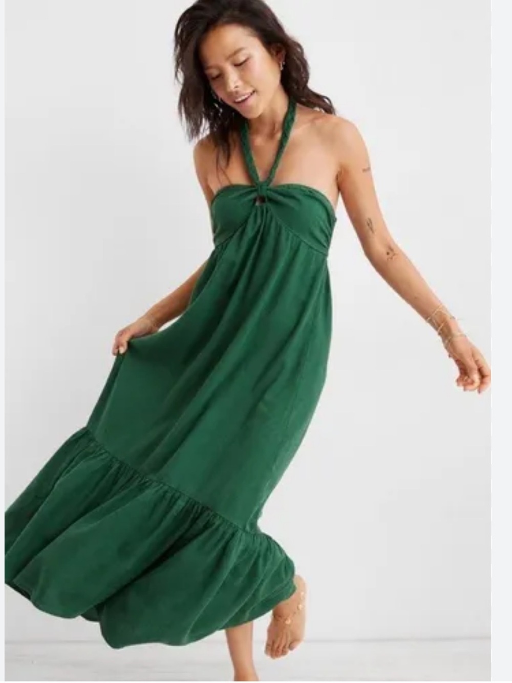 Aerie Braided Tie Knit Halter Neck Maxi Dress Green L